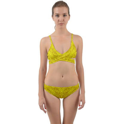 Yellow Fern Wrap Around Bikini Set