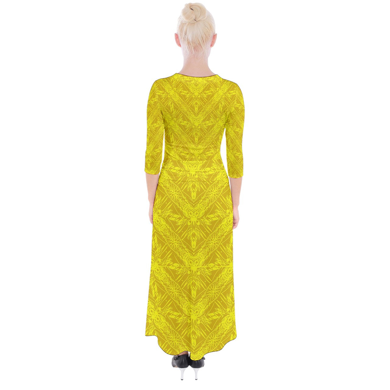 Yellow Fern Quarter Sleeve Wrap Maxi Dress