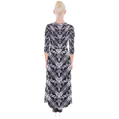 Black and White Fern Quarter Sleeve Wrap Maxi Dress