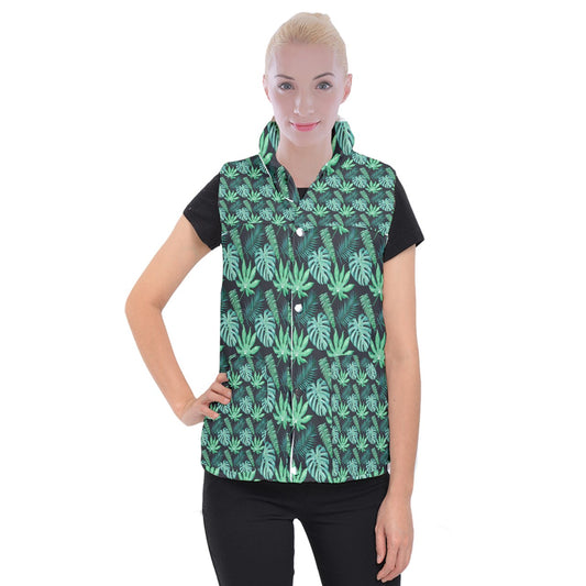 Black Monstera Women's Button Up Vest 3XL