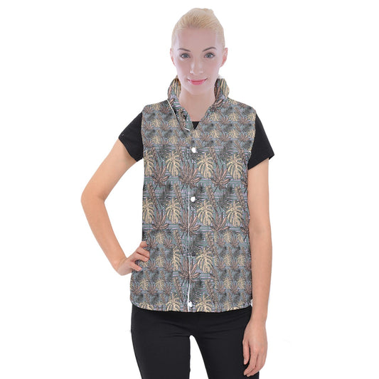 Monstera Fern #5 Women's Button Up Vest 3XL