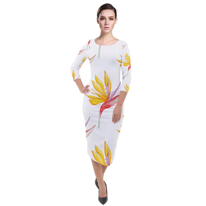 Quarter Sleeve Midi Velour Bodycon Dress Bird of Paradise