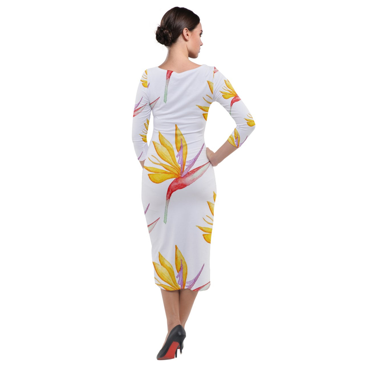 Quarter Sleeve Midi Velour Bodycon Dress Bird of Paradise