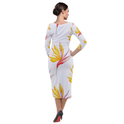 Quarter Sleeve Midi Velour Bodycon Dress Bird of Paradise