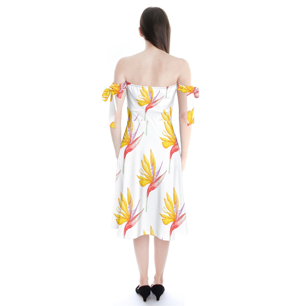 Shoulder Tie Bardot Midi Dress Bird of Paradise by Luxtrini