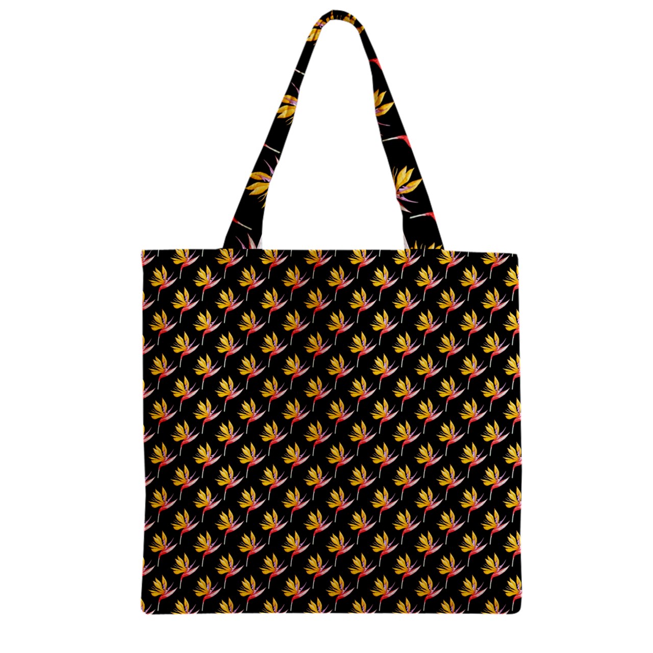 Zipper Grocery Tote Bag Bird of Paradise on Black