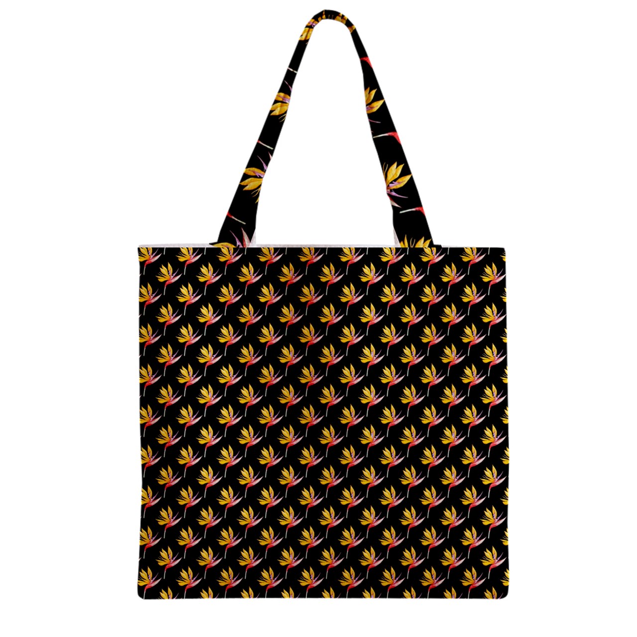 Zipper Grocery Tote Bag Bird of Paradise on Black