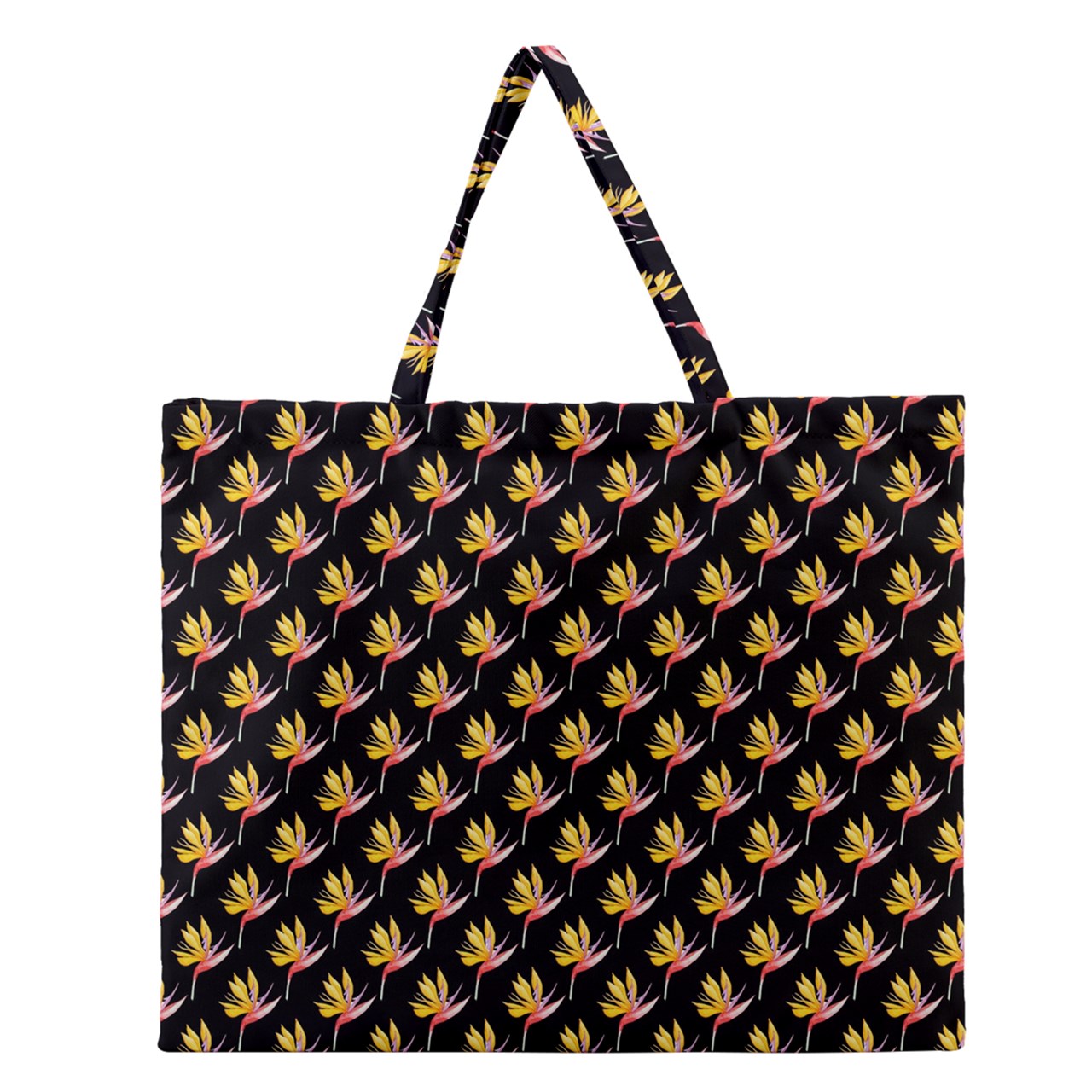 Zipper Large Tote Bag Bird of Paradise on Black