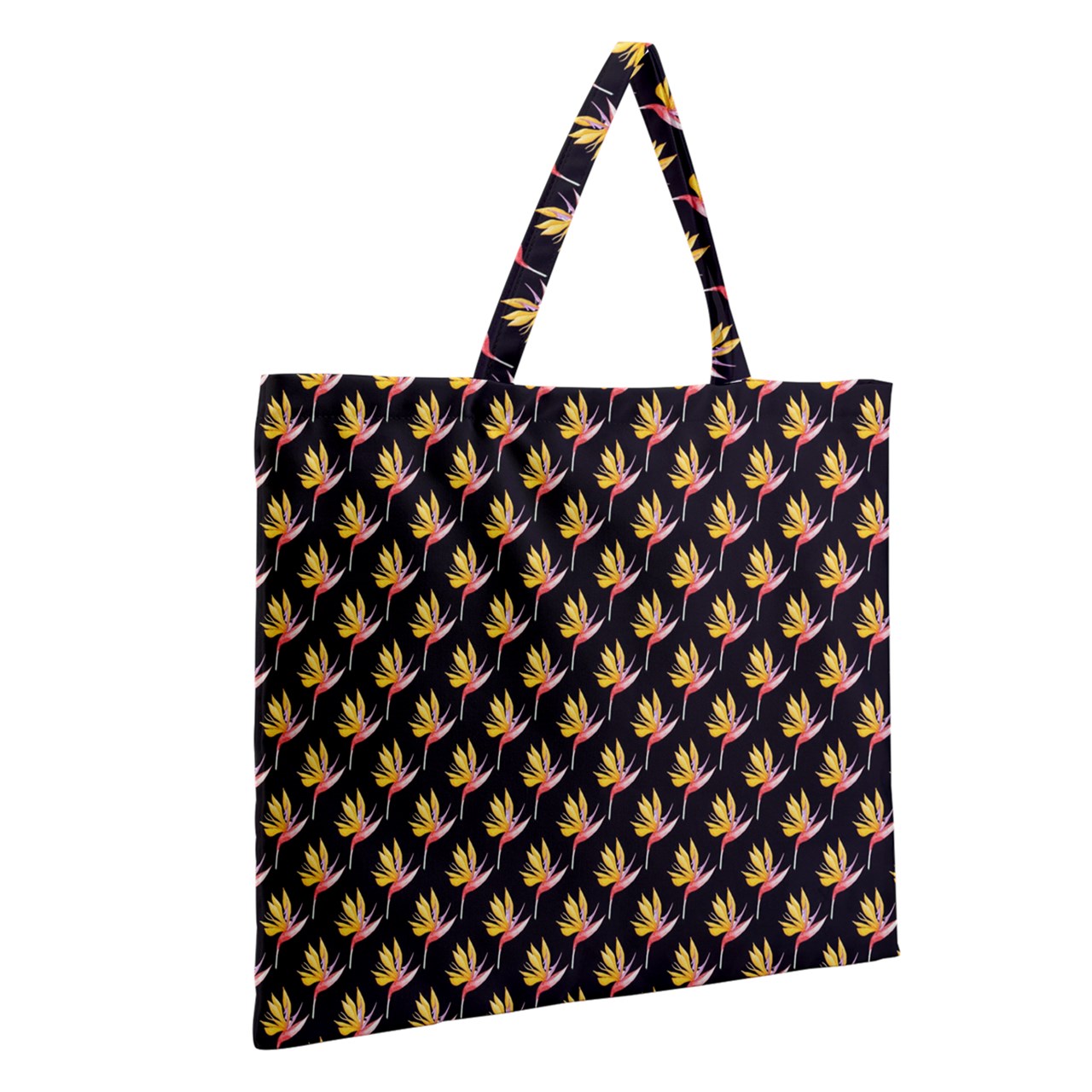 Zipper Large Tote Bag Bird of Paradise on Black