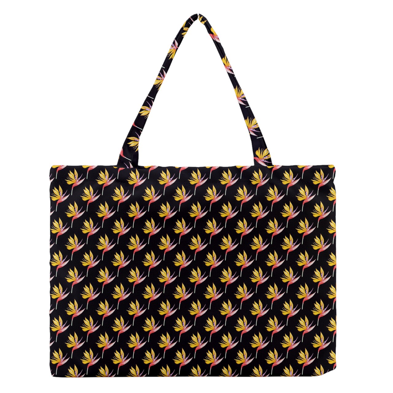 Zipper Medium Tote Bag Bird of Paradise on Black