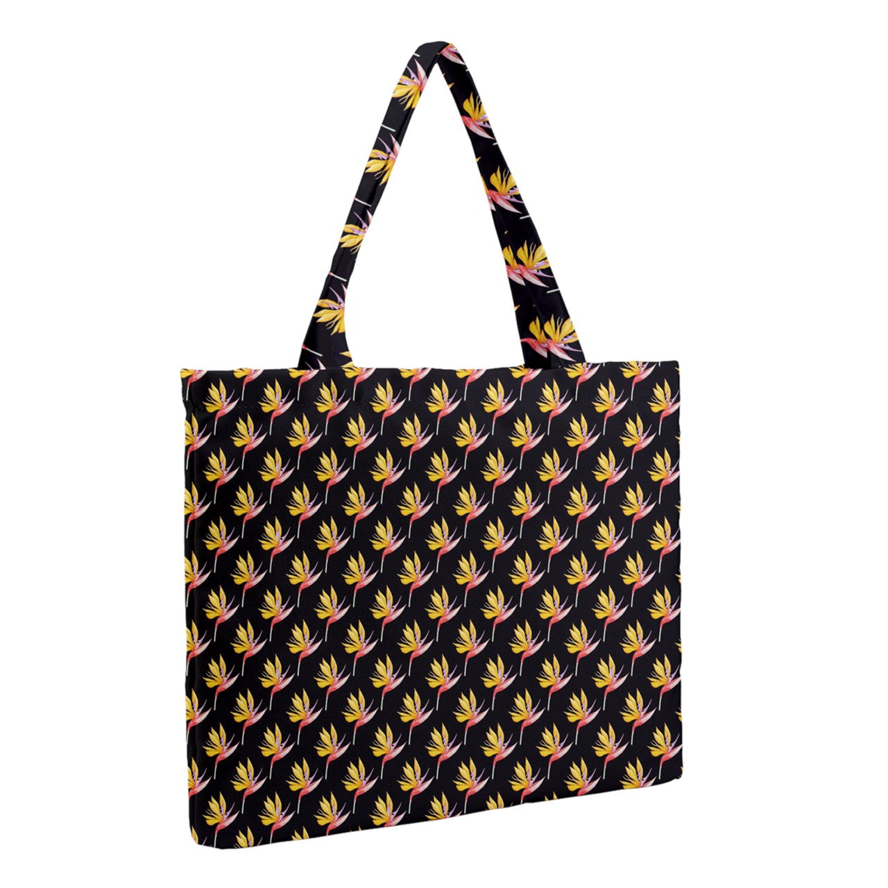 Zipper Medium Tote Bag Bird of Paradise on Black