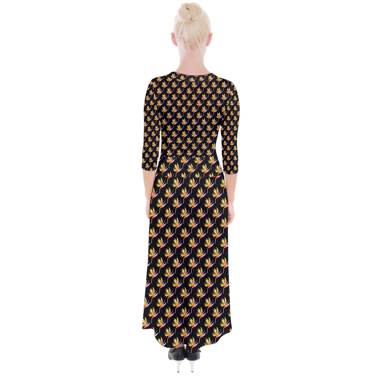 Quarter Sleeve Wrap Maxi Dress Orchid on Black