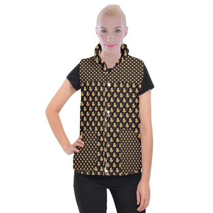 Women's Button Up Vest Bird of Paradise on Black 3XL