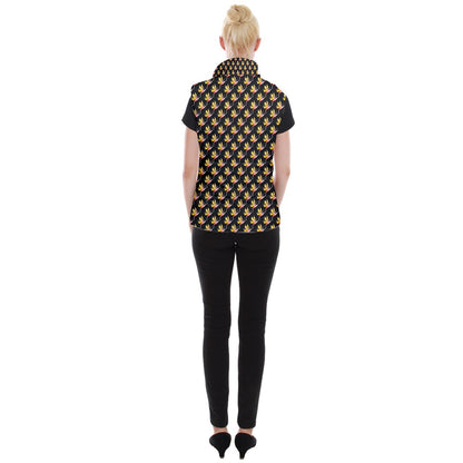 Women's Button Up Vest Bird of Paradise on Black