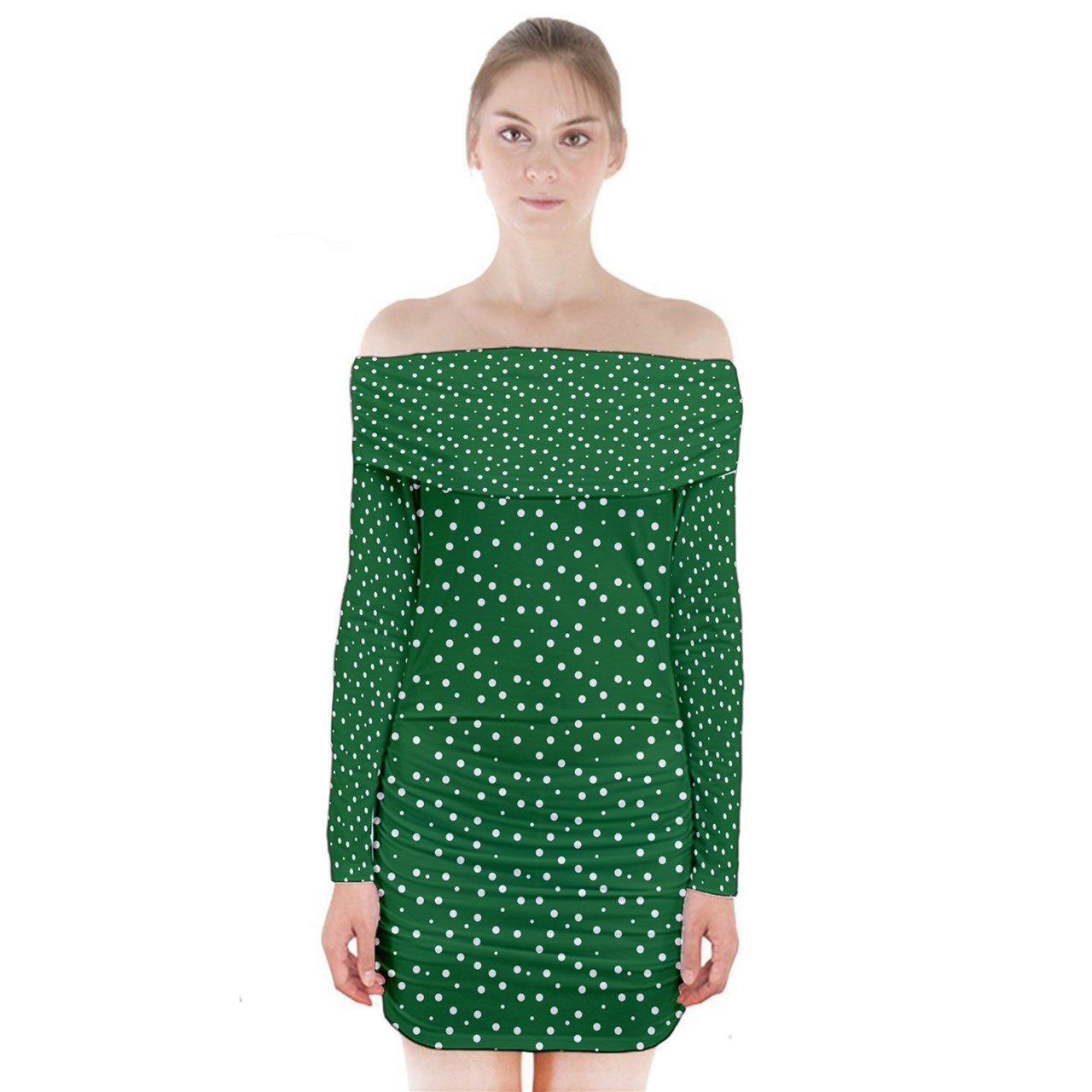 Stunning Style and Elegance: Long Sleeve Off Shoulder Dress Green Dot by Luxtrini 5XL