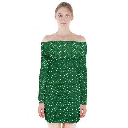 Stunning Style and Elegance: Long Sleeve Off Shoulder Dress Green Dot by Luxtrini 5XL