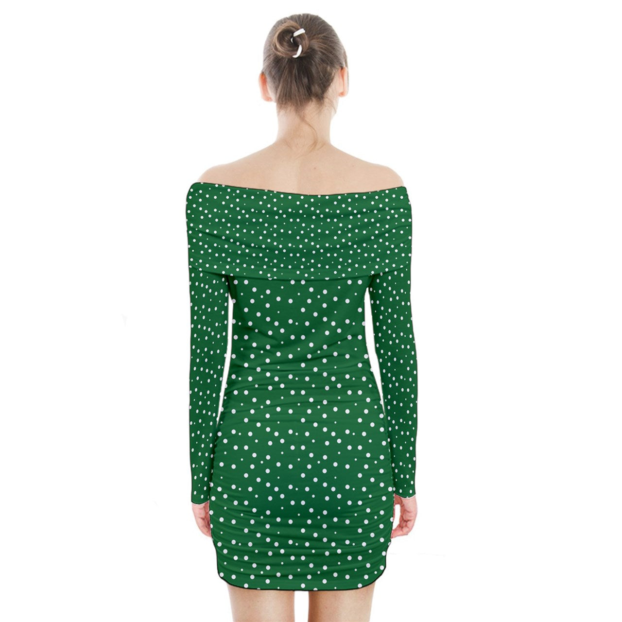 Stunning Style and Elegance: Long Sleeve Off Shoulder Dress Green Dot by Luxtrini