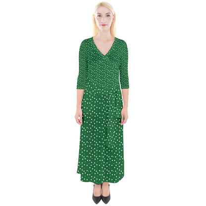 Quarter Sleeve Wrap Maxi Dress Green Dot