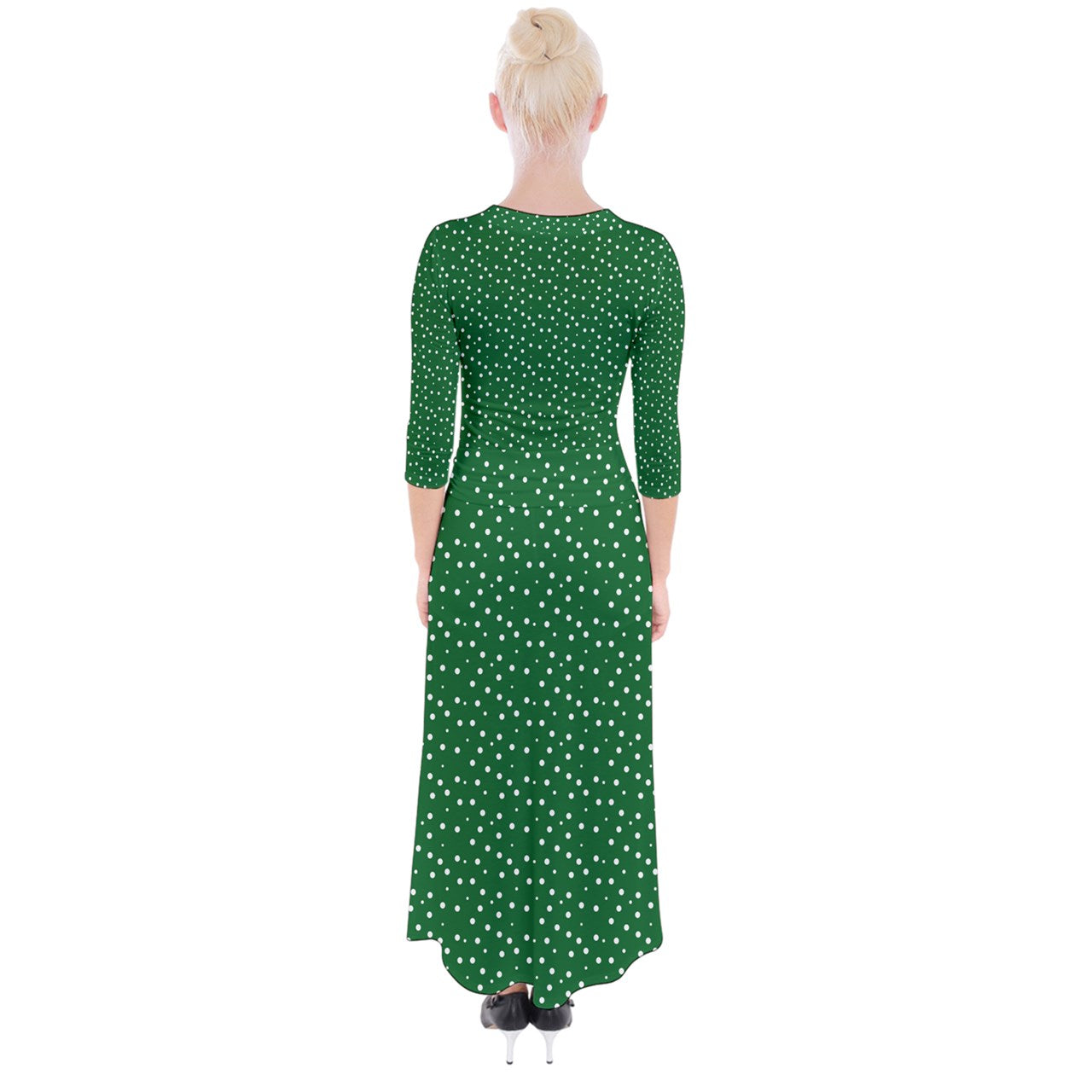 Quarter Sleeve Wrap Maxi Dress Green Dot