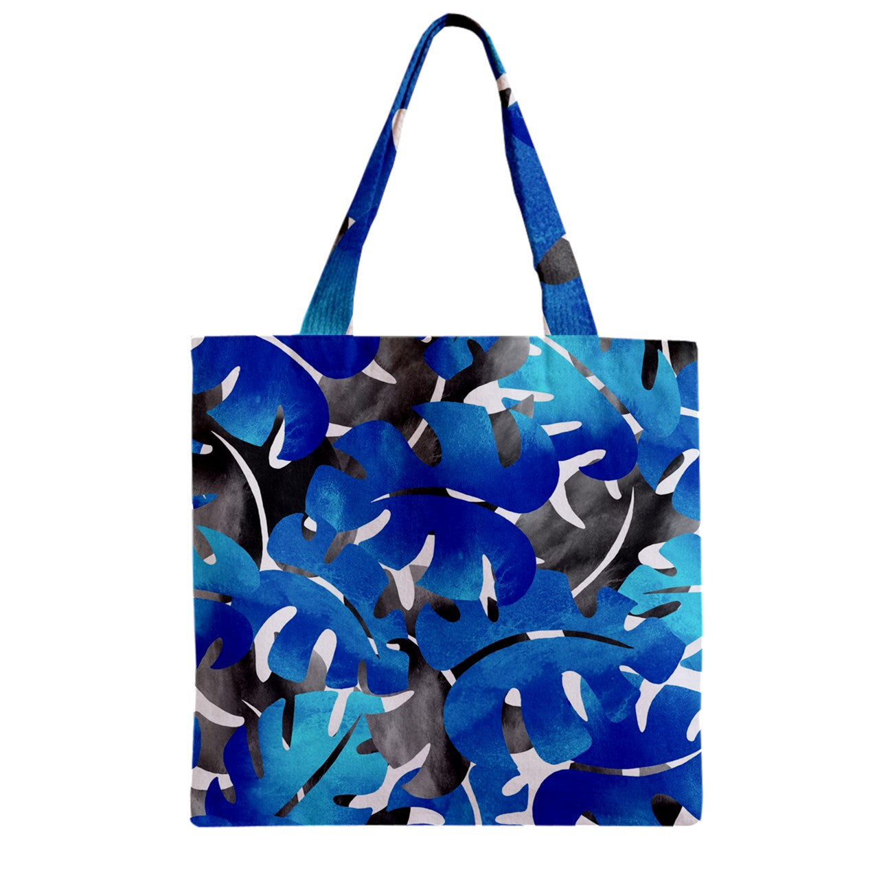 Zipper Grocery Tote Bag Tropical Blues Leaves