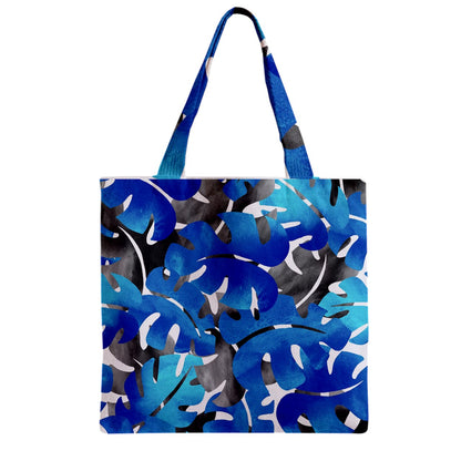 Zipper Grocery Tote Bag Tropical Blues Leaves