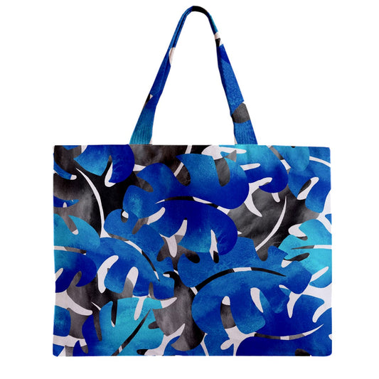 Zipper Mini Tote Bag Tropical Blues Leaves