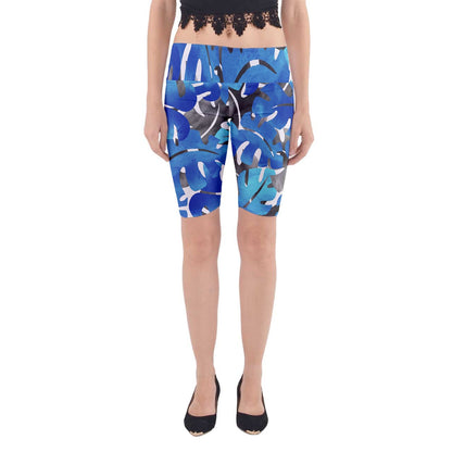 Yoga Cropped Leggings Tropical Blues Leaves