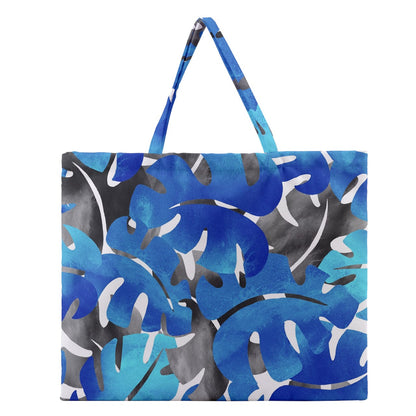 Zipper Large Tote Bag Tropical Blues Leaves