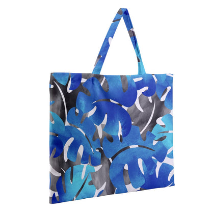 Zipper Large Tote Bag Tropical Blues Leaves