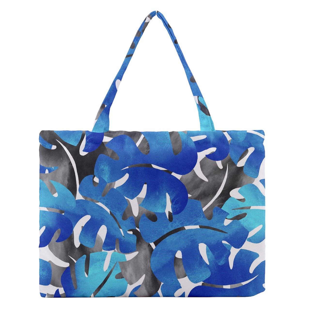 Zipper Medium Tote Bag Tropical Blues Leaves