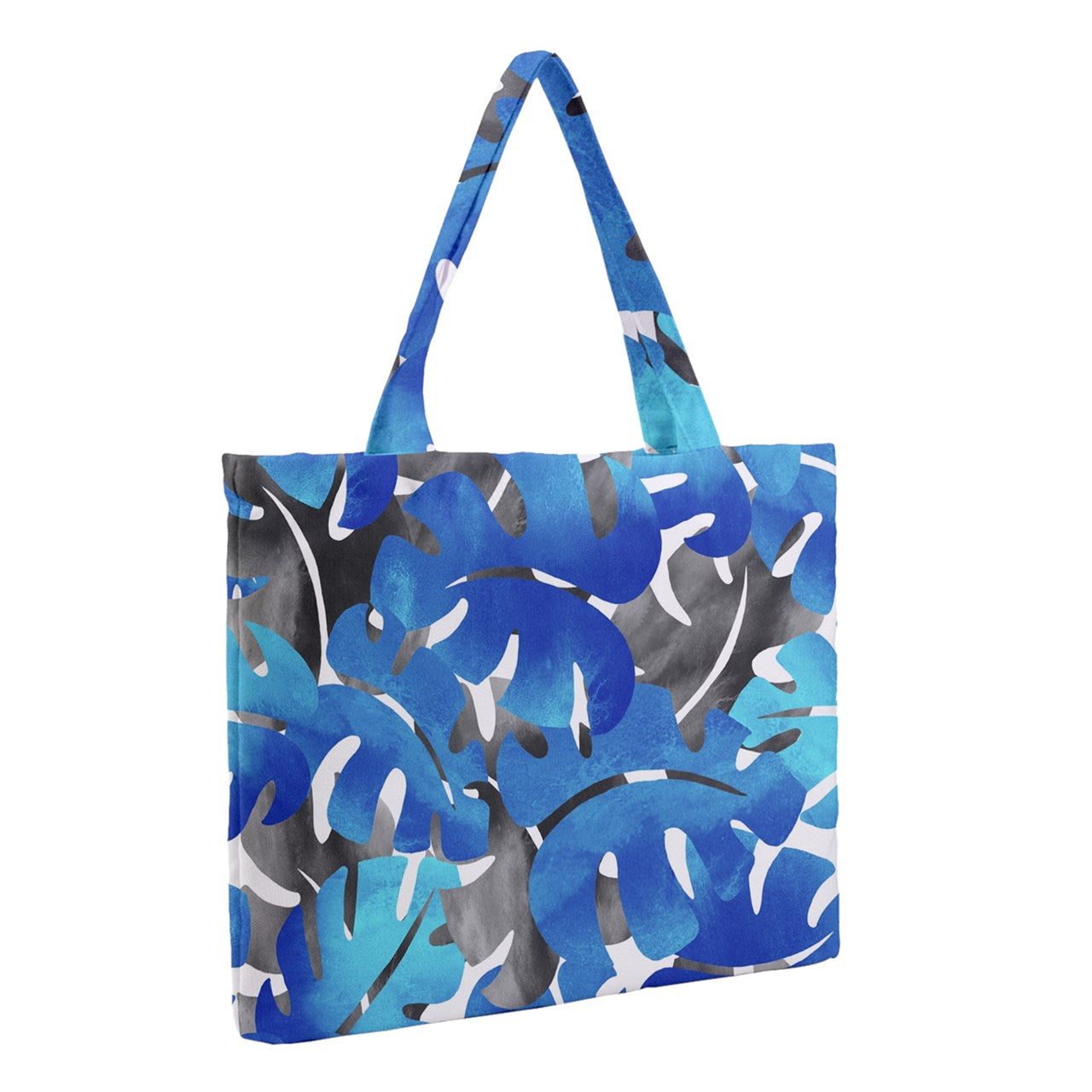 Zipper Medium Tote Bag Tropical Blues Leaves