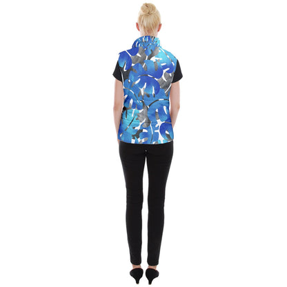 Women's Button Up Vest Tropical Blues Leaves