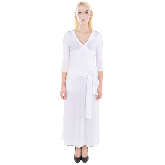 Quarter Sleeve Wrap Maxi Dress White