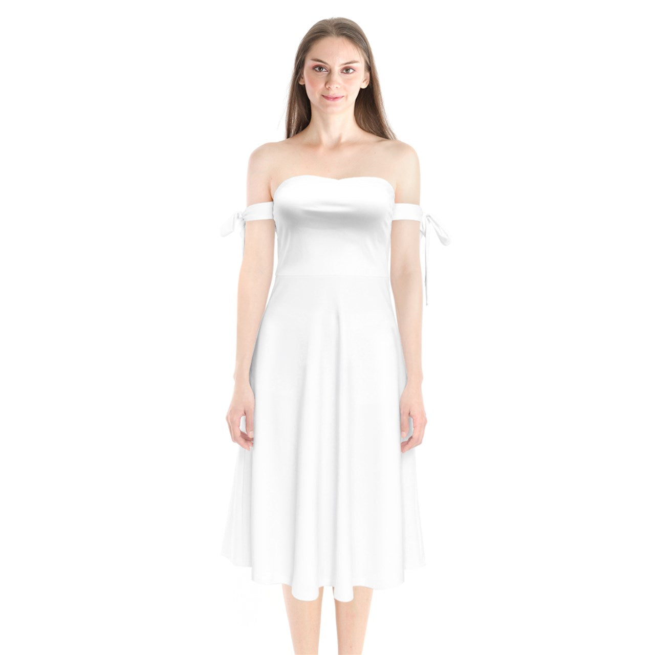 Shoulder Tie Bardot Midi Dress White by Luxtrini