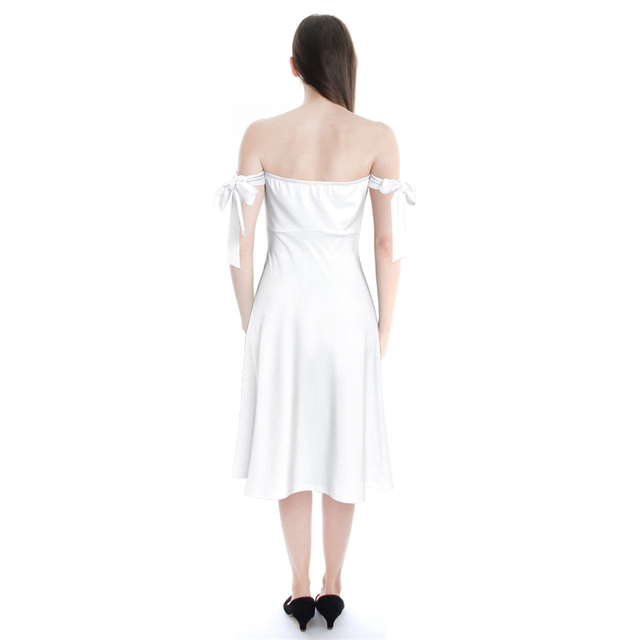 Shoulder Tie Bardot Midi Dress White by Luxtrini