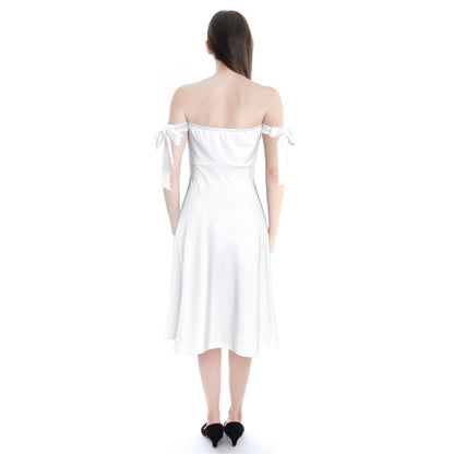 Shoulder Tie Bardot Midi Dress White by Luxtrini