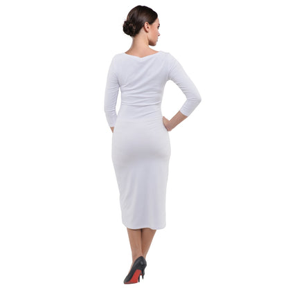 Quarter Sleeve Midi Velour Bodycon Dress White