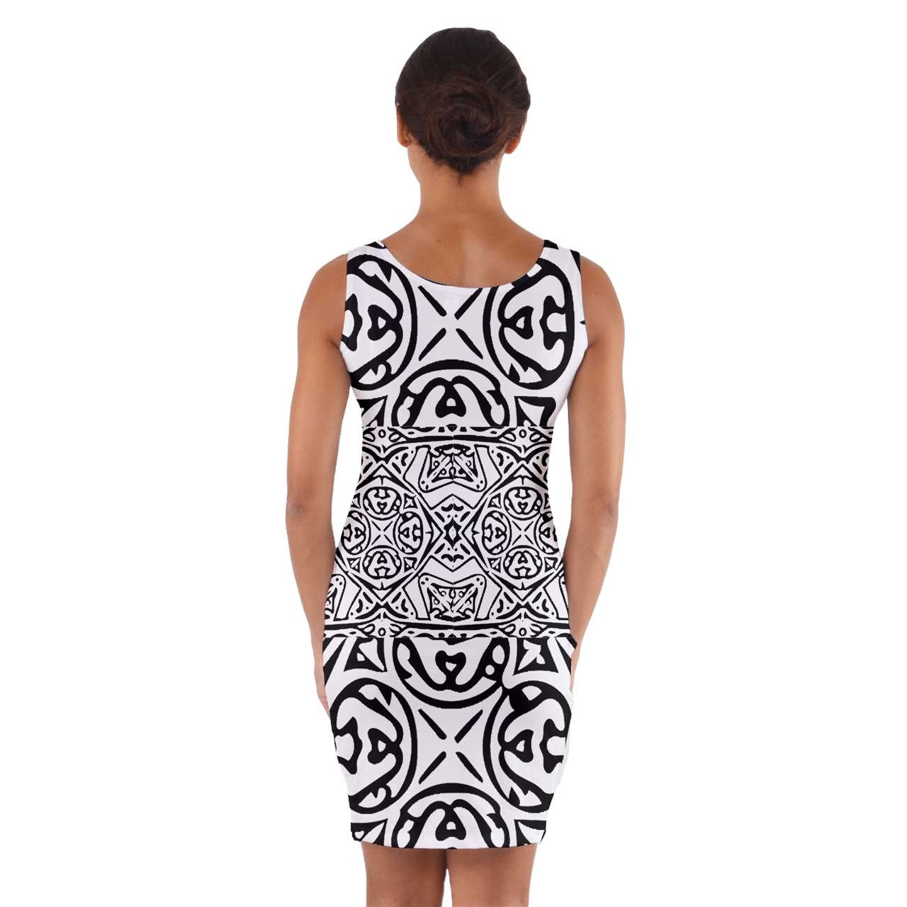 Wrap Front Bodycon Dress Hawaiian Tribal