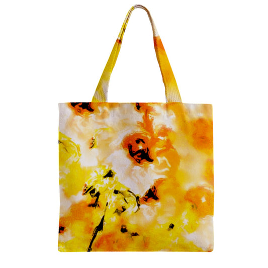 Zipper Grocery Tote Bag Yellow Hibiscus Impressionist