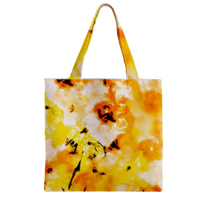 Zipper Grocery Tote Bag Yellow Hibiscus Impressionist