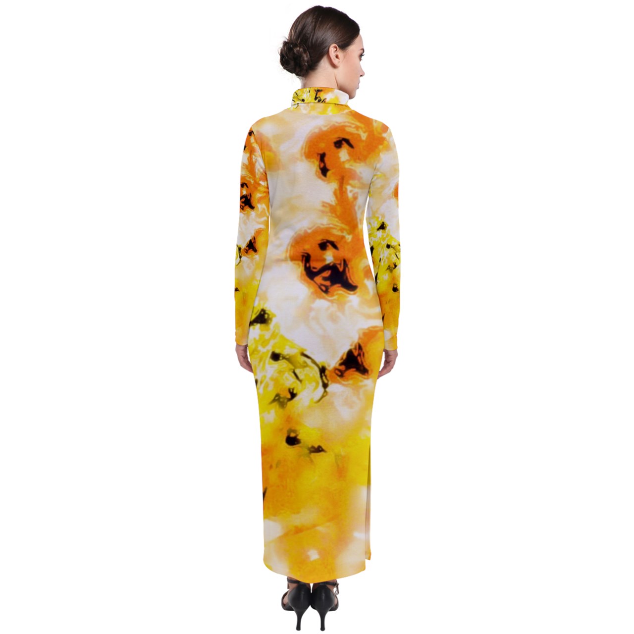 Turtleneck Maxi Dress Yellow Hibiscus Impressionist