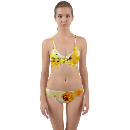 Wrap Around Bikini Set Yellow Hibiscus Impressionist