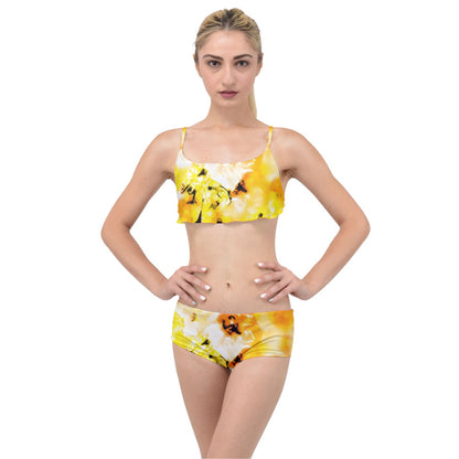 Layered Top Bikini Set Yellow Hibiscus Impressionist