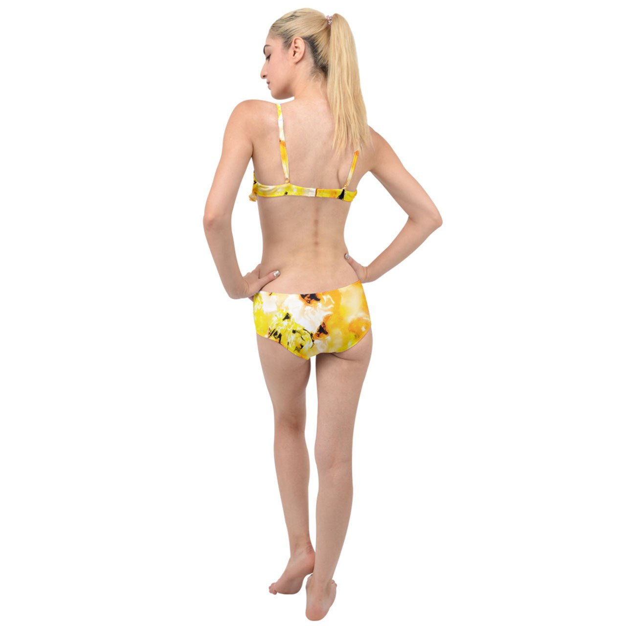 Layered Top Bikini Set Yellow Hibiscus Impressionist