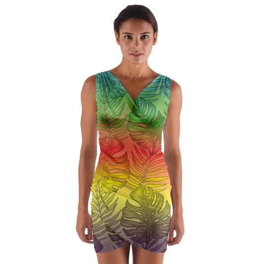 Wrap Front Bodycon Dress Hawaiian Tribal