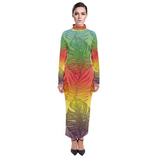 Turtleneck Maxi Dress Rainbow Monstera