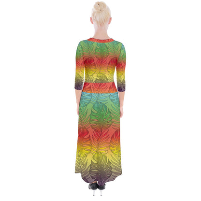 Quarter Sleeve Wrap Maxi Dress Hawaiian Tribal