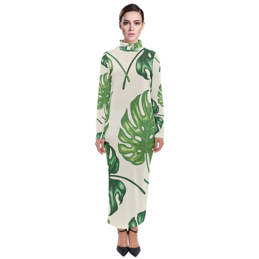 Turtleneck Maxi Dress Tropical Palms