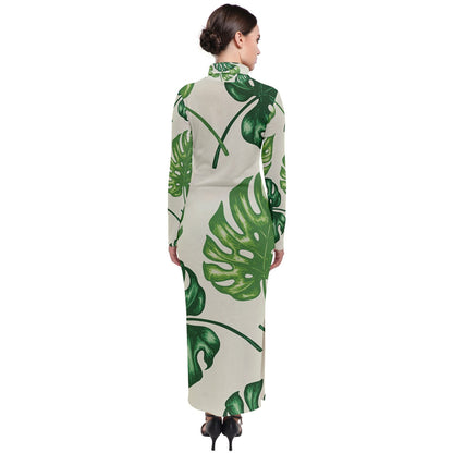 Turtleneck Maxi Dress Tropical Palms