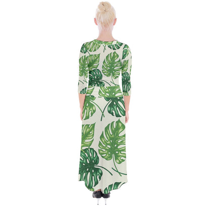 Quarter Sleeve Wrap Maxi Dress Tropical Palms